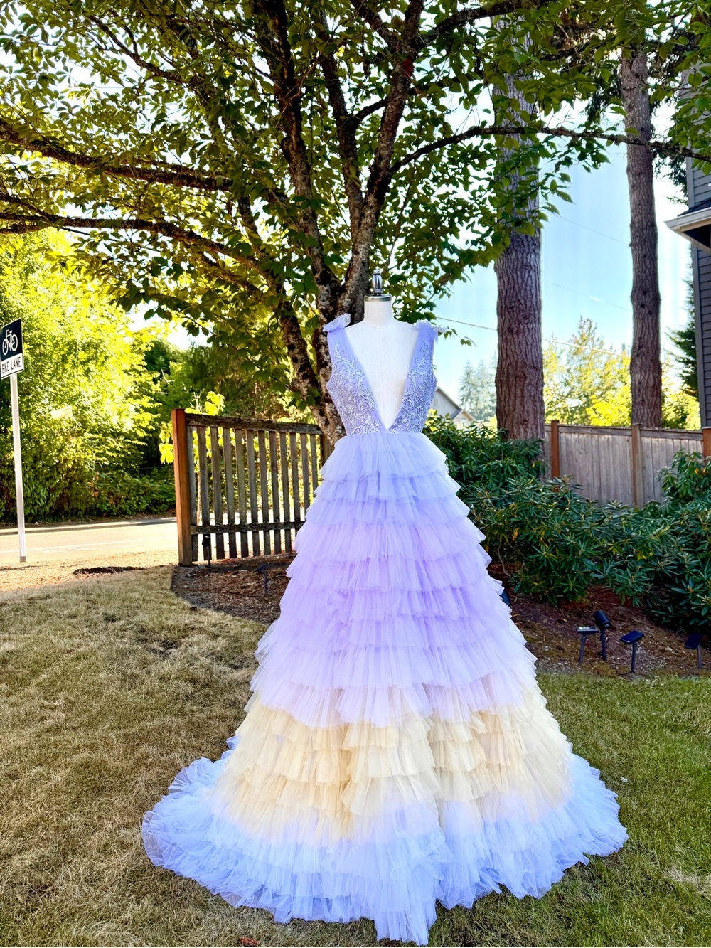 Pastel Multi-Color Layered Tulle Gown with Train size 6 - Picture 4 of 6